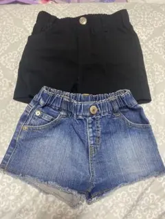 黒とデニムのハーフパンツセット