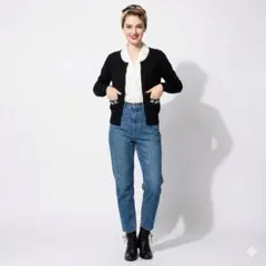 AG by aquagirl 花柄ビーズ刺繍カーディガン黒M レトロY【Z70】