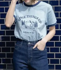 ★ニコアンド niko and... リンガーTシャツ ライトブルー M★