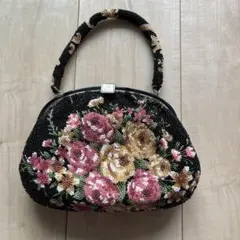 がま口 ビーズバッグ ビーズ刺繍 花柄 総ビーズ ハンドバッグ 和装