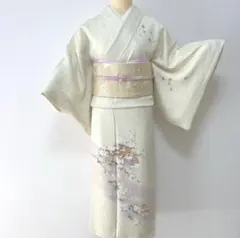 訪問着＆袋帯セット　正絹 極淡黄緑 パステルカラー 華やか 暈し染め 難有