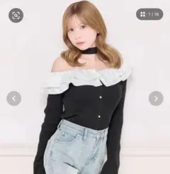 apres jour アプレジュール チョーカー付きフリルワンショルニットのサムネイル