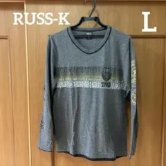 RUSS-K 長袖プリントTシャツ　サイズL グレー　Vネック　メンズのサムネイル