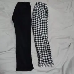 長ズボン 110cm 黒・白チェック 裏起毛 2本セット 女児 男児
