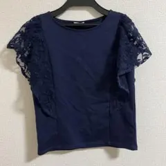 GU S トップス　半袖　レース　紺　ネイビー　オフィスカジュアル　ノースリーブ