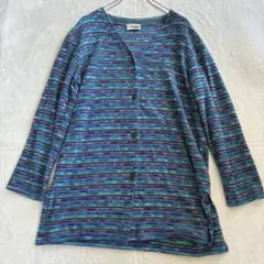 MISSONI(ミッソーニ) カーディガン レディース美品  - ブルー×ダークネイビー×白 長袖/EXAMPLE Q640 美品 S ミッソーニ イタリア製 ラメ ニット カーデ レディース