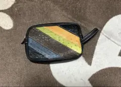 レザーポーチ カラフル ストライプ マルチポーチ 化粧ポーチ 小物入れ