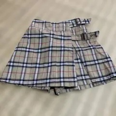 ピンクラテ　ベージュ系チェック ラップキュロットスカート 150cm