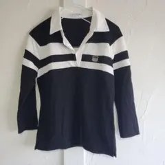 COMME CA DU MODE ストライプポロシャツ 七分袖