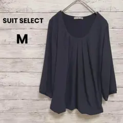 【スーツセレクト】ブラウス　プルオーバー（M）ネイビー　七分袖　裾ゴム♡
