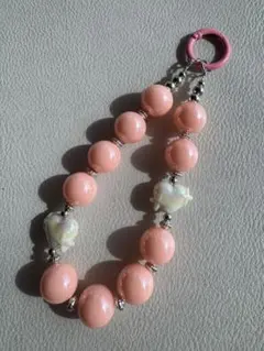 ピンクビーズ携帯ストラップ（0417）