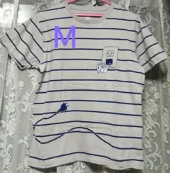 グラニフ　graniph　コンセントおばけ　Ｔシャツ　半袖　グレー　ボーダー　Ｍ