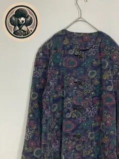 【80s 90s ヴィンテージ　昭和レトロ　総柄　黒金ボタン　】