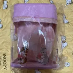 巾着付きショルダーバッグ猫イラスト付きピンク収納ケース