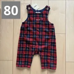 【新品タグ付き】ミキハウス ホットビスケッツ 8部丈オーバーオール 赤 80