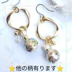 [No.378]白更紗柄のピアス