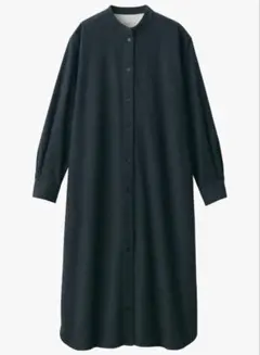 無印良品 両面起毛フランネルスタンドカラー長袖ワンピース S チャコールグレー