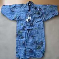 青色 魚と雲の模様 浴衣 70センチ 男の子　帯付き