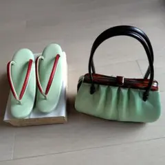 日本製 フォーマル 礼装用 和装バッグ草履セット エメラルドグリーン【美品】