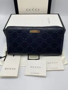【美品】GUCCI 長財布 シマレザー インターロッキング 型押し シルバー
