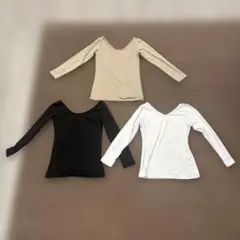 2WAY(U・Vネック)裏起毛長袖インナーシャツ3枚セット M-L