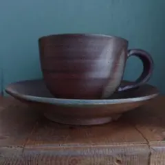 未使用品　備前焼　カップ＆ソーサー②　夢幻庵　岡山伝統工芸品　茶器コーヒー紅茶のサムネイル