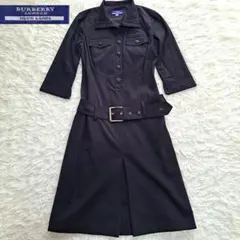 【BURBERRY BLUE LABEL】ホースロゴ刺繍ベルト付シャツワンピース