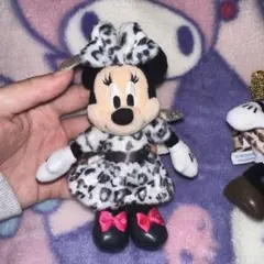 ディズニー ヒョウ柄 ミニーキーホルダー グレー