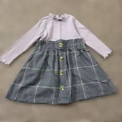 アプレレクール　90cm チェック切り替えワンピース　パープル