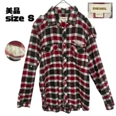 美品DIESEL ディーゼル長袖チェックシャツ 花柄 刺繍ロゴ メンズ S