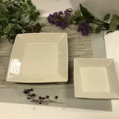 美濃焼　アイボリー(クリーム色)の四角皿 大小各2枚の4枚セット