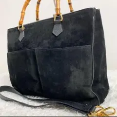 美品 2way グッチ バンブー ビジネスバッグ A4収納 スエード ブラック