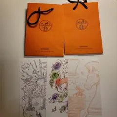 HERMES ショッパー2枚セット 紙袋　ポストカード　 エルメス
