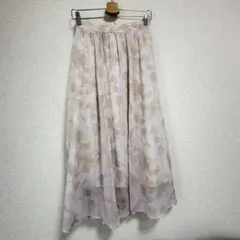 earth 花柄 ロングフレアスカート ピンクベージュ系