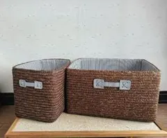 天然素材ブラウンバスケットアンティーク焦げ茶収納入れ小物入れカゴかご