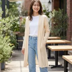 【春夏】レイカズン ロングカーディガン ベージュ Fサイズ シアー素材 羽織り