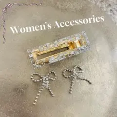 \アクセサリーまとめ/メタルリボンイヤリング ヘアクリップ シルバー レディース