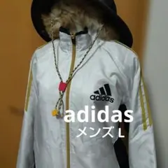 adidas トラックジャケット 白黒金 メンズL 3本ライン ジャージ