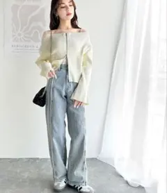 ★訳あり新品未使用★オフショル２WAYダブルジップニットカーディガン★