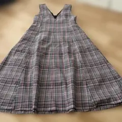 チェック柄 Vネック ノースリーブ ジャンパースカート ワンピース