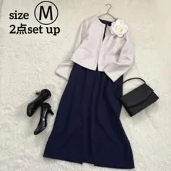ママスーツ　2点　入学式　卒業式　セレモニースーツ　ノーカラー　ワンピース