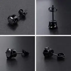 【片耳】医学用ステンレス使用 ブラックストーンピアス ワンポイント 金アレ対応