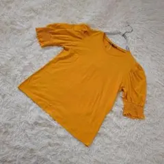 ZARA 袖口ギャザー　半袖Tシャツ　オレンジ　Sサイズ コットン100%