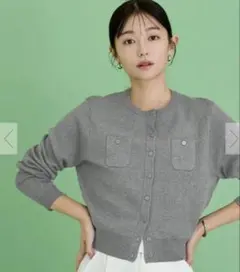 ur's 胸ポケットニットカーディガン　チャコール　Lサイズ　caban