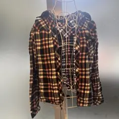 y*1様 長袖フランネルシャツ 黒とピンクのチェック柄