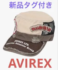 新品 AVIREX ワークキャップ ベージュ ダメージ加工 メッシュ サイズ調整