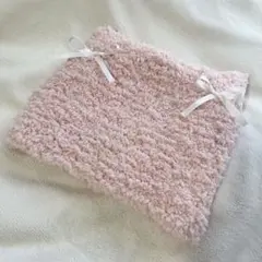 猫耳ニット帽　ベイビーピンク　リボン付き　ネコ耳