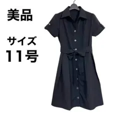 美品 半袖シャツワンピース ブラック サイズ11号　膝丈ワンピース
