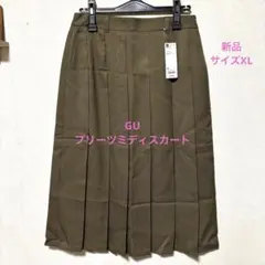 GU プリーツミディスカート オリーブ XL