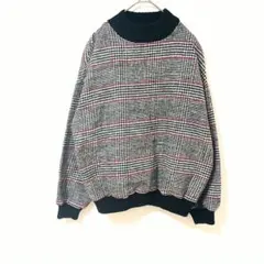 ゴージ　チェック柄 ハイネックニット 長袖 ブラック系　　　トラディショナル